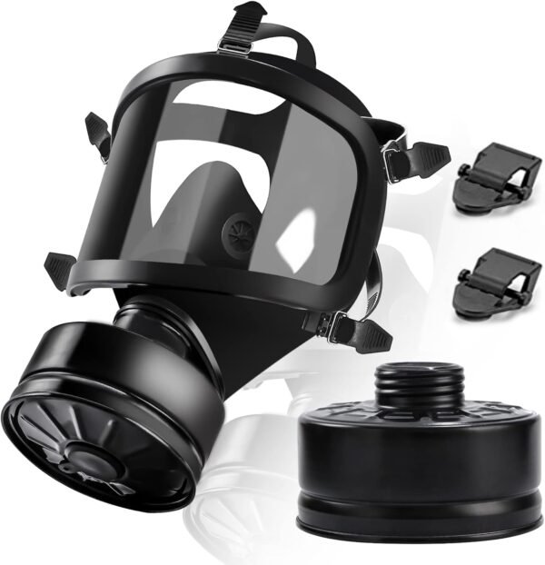 Wide-View Respirator with Black Headgear Self-Sealing Filtering Full-Face Mask for Smoke, Dust and Toxic Gas Protection