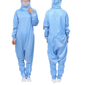 Blue Hooded Three-Dimensional Anti-Static Suit, Striped Grid Sterilization Pharmaceutical Factory One-Piece Anti-Static Suit