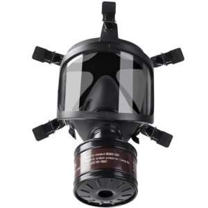 Wide-View Respirator with Black Headgear Self-Sealing Filtering Full-Face Mask for Smoke, Dust and Toxic Gas Protection