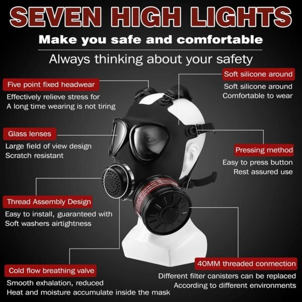 Full-facepiece rubber head-mounted firefighting, smoke-proof and toxic-gas-proof respirator